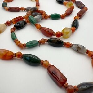 Vintage 1970s Beggar Bead Boho Necklace With Multi Colored Agate Beads
